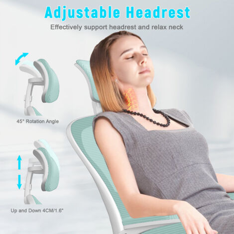 Office Chair with Lumbar support - Bigzzia Desk Chair with Adjustable Headrest - Swivel Mesh Chair - GREEN