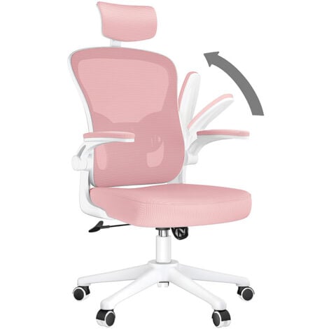 Office Chair with Lumbar support - Bigzzia Desk Chair with Adjustable Headrest - Swivel Mesh Chair - Pink
