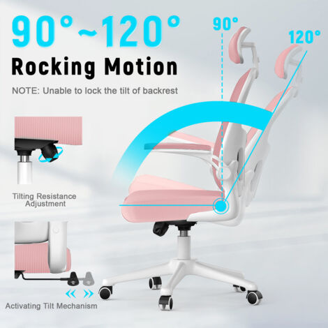 Office Chair with Lumbar support - Bigzzia Desk Chair with Adjustable Headrest - Swivel Mesh Chair - Pink