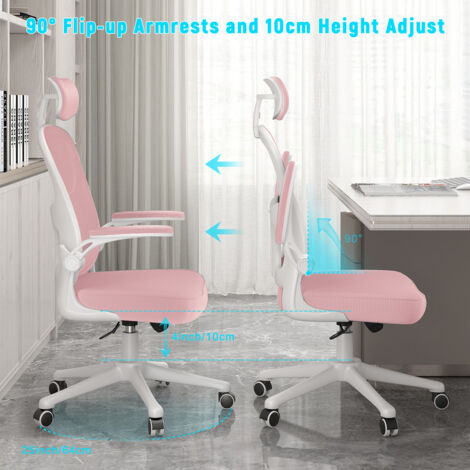 Office Chair with Lumbar support - Bigzzia Desk Chair with Adjustable Headrest - Swivel Mesh Chair - Pink