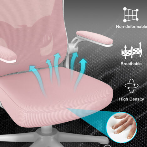 Office Chair with Lumbar support - Bigzzia Desk Chair with Adjustable Headrest - Swivel Mesh Chair - Pink