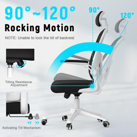 Office Chair with Lumbar support - Bigzzia Desk Chair with Adjustable Headrest - Swivel Mesh Chair - BLACK WHITE