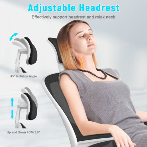 Office Chair with Lumbar support - Bigzzia Desk Chair with Adjustable Headrest - Swivel Mesh Chair - BLACK WHITE