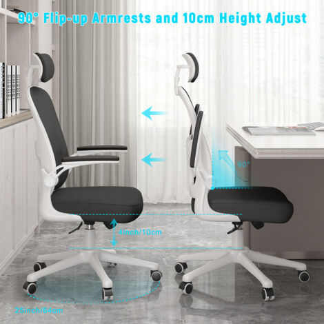 Office Chair with Lumbar support - Bigzzia Desk Chair with Adjustable Headrest - Swivel Mesh Chair - BLACK WHITE