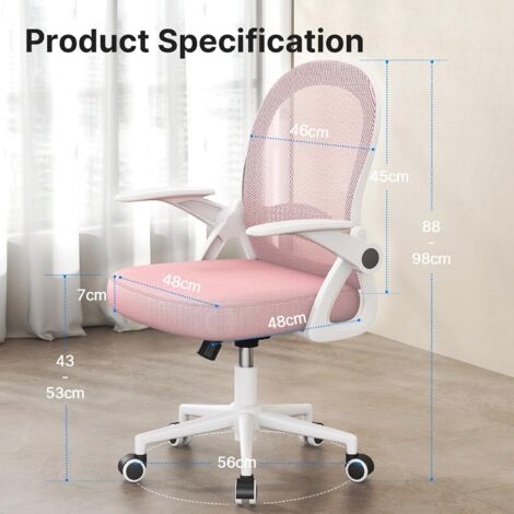 Office chair - Bigzzia Desk Chair - Mid-Back Mesh Chair - with Flip-up Armrests - pink
