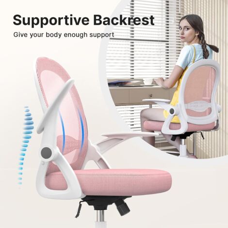 Office chair - Bigzzia Desk Chair - Mid-Back Mesh Chair - with Flip-up Armrests - pink