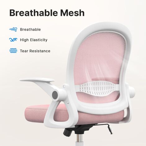 Office chair - Bigzzia Desk Chair - Mid-Back Mesh Chair - with Flip-up Armrests - pink