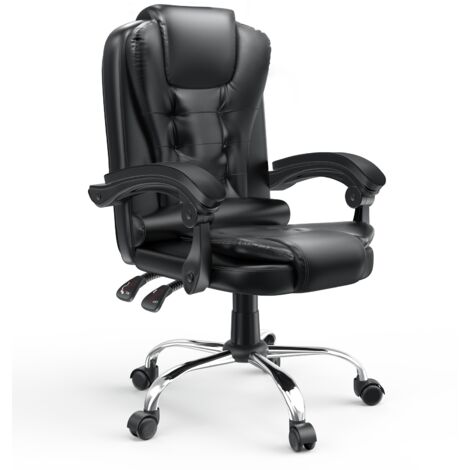 Desk Chair - Ergonomic Bigzzia Office Chair with support headrest - Gaming Chair with Tilt Function - PU Leather Computer Chair - Black
