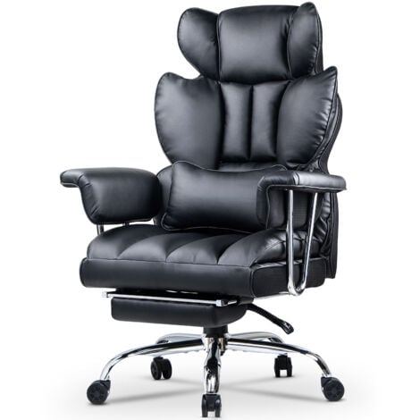 Desk Chair with footrest bigzzia reclining office chairs 90 135 PU Leather Ergonomic Office Chair computer chairs with Lumbar Support Black