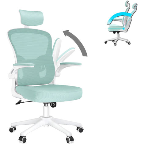 Office Chair - bigzzia Ergonomic Desk Chair with Adjustable Headrest Lumbar Support - Padded Flip-up Armrests - Comfy Mesh Office Desk Chair High Back Task Chair - Swivel Computer Chair - Green