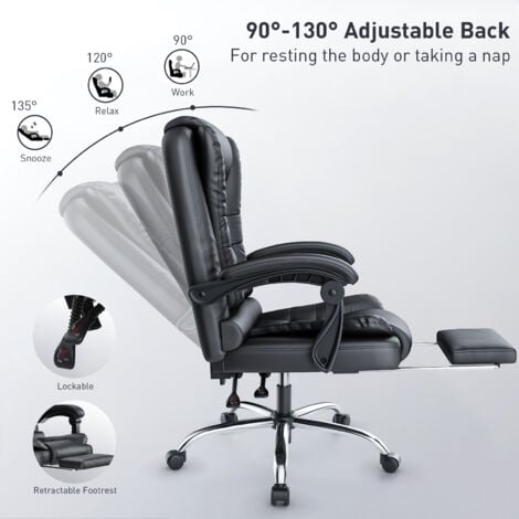 Office chair - bigzzia desk chairs with footrest and Lumbar Support Ergonomic - Computer Desk Chair Adjustable Back Rest - executive office chair Recliner - black