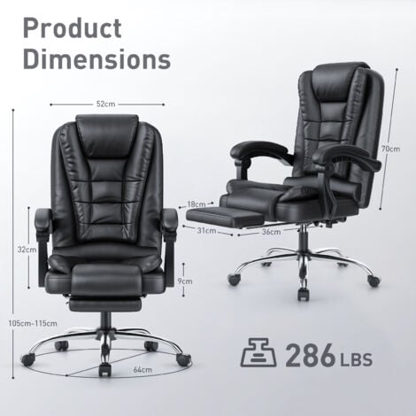 Office chair - bigzzia desk chairs with footrest and Lumbar Support Ergonomic - Computer Desk Chair Adjustable Back Rest - executive office chair Recliner - black