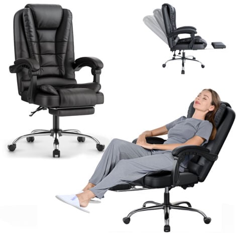 Office chair with footrest - bigzzia desk chairs with Lumbar Support Ergonomic - executive office chair Recliner - Computer Desk Chair Adjustable Back Rest - black