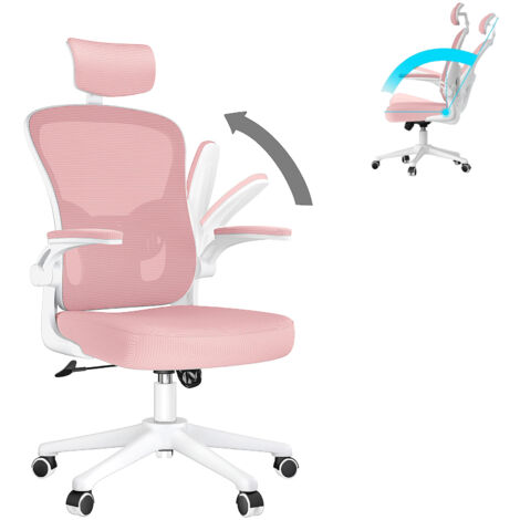 Office Chair - bigzzia Ergonomic Desk Chair with Adjustable Headrest Lumbar Support - Padded Flip-up Armrests - Comfy Mesh Office Desk Chair High Back Task Chair - Swivel Computer Chair - Pink
