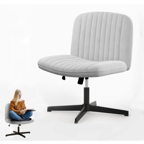 Office chair no wheels Bigzzia Armless office chair Cross legged desk chair Velvet Fabric chair height adjustable swivel computer Chair Grey