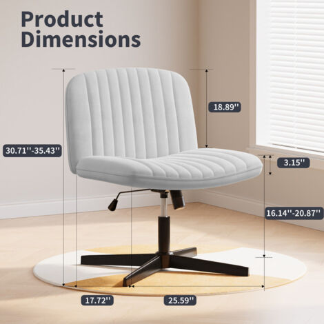 Office chair no wheels Bigzzia Armless office chair Cross legged desk chair Velvet Fabric chair height adjustable swivel computer Chair Grey