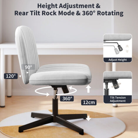 Office chair no wheels Bigzzia Armless office chair Cross legged desk chair Velvet Fabric chair height adjustable swivel computer Chair Grey