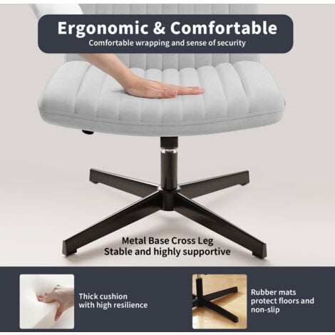 Office chair no wheels Bigzzia Armless office chair Cross legged desk chair Velvet Fabric chair height adjustable swivel computer Chair Grey