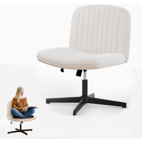 Office chair no wheels Bigzzia Armless office chair Cross legged desk chair Velvet Fabric chair height adjustable swivel computer Chair Beige