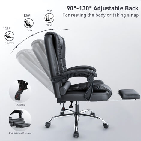 Office chair with footrest, bigzzia executive office chair with lumbar Support, Ergonomic Recliner Computer desk chairs, Swivel Chair, Black