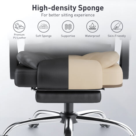 Office chair with footrest, bigzzia executive office chair with lumbar Support, Ergonomic Recliner Computer desk chairs, Swivel Chair, Black