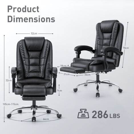 Office chair with footrest, bigzzia executive office chair with lumbar Support, Ergonomic Recliner Computer desk chairs, Swivel Chair, Black