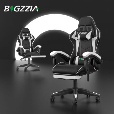 Gaming Chair - bigzzia Gaming Reclining Racing Chair - Computer Chair - Office Chair Ergonomic PC Chair with High Back, Headrest, and Lumbar Suppor - White (1/5)