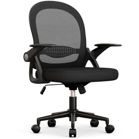 Office chair Ergonomic - bigzzia desk chair for bedroom - Swivel computer chairs - Mid-Back Mesh Chair with Flip-up Armrests and Lumbar Support - Black (1/5)