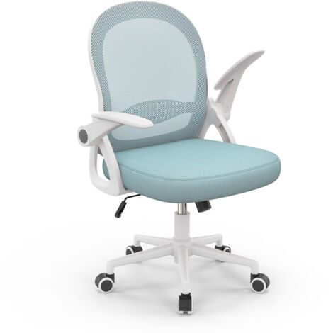 Office chair Ergonomic - bigzzia desk chair for bedroom - Swivel computer chairs - Mid-Back Mesh Chair with Flip-up Armrests and Lumbar Support - Blue