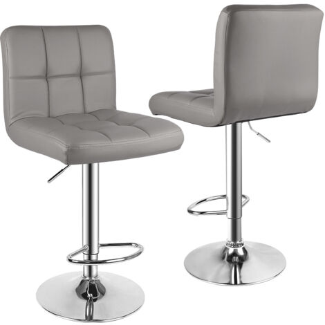 Bar Stools Set of 2 in PU Leather Height Adjustable Swivel Stools for Kitchen Home Bar Restaurant, Gray, Bigzzia