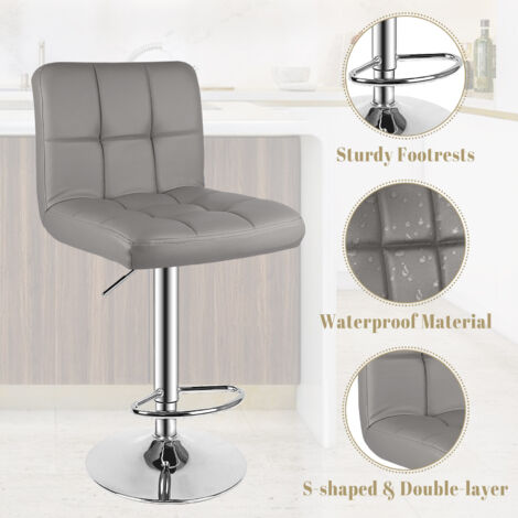 Bar Stools Set of 2 in PU Leather Height Adjustable Swivel Stools for Kitchen Home Bar Restaurant, Gray, Bigzzia