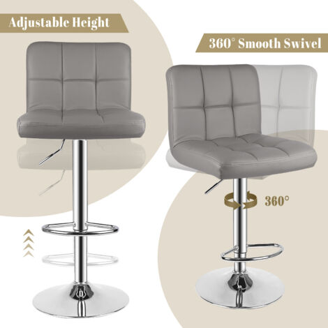Bar Stools Set of 2 in PU Leather Height Adjustable Swivel Stools for Kitchen Home Bar Restaurant, Gray, Bigzzia