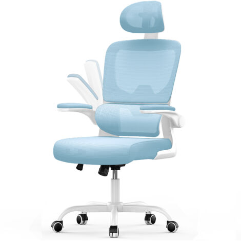 Office Desk Chair - bigzzia high back Mesh Office Chair with Flip-Up Armrest - Computer Chair with Back Support and Headrest - Blue (1/5)