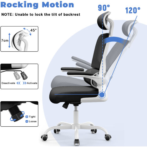 Office Desk Chair - bigzzia high back Mesh Office Chair with Flip-Up Armrest - Computer Chair with Back Support and Headrest - White