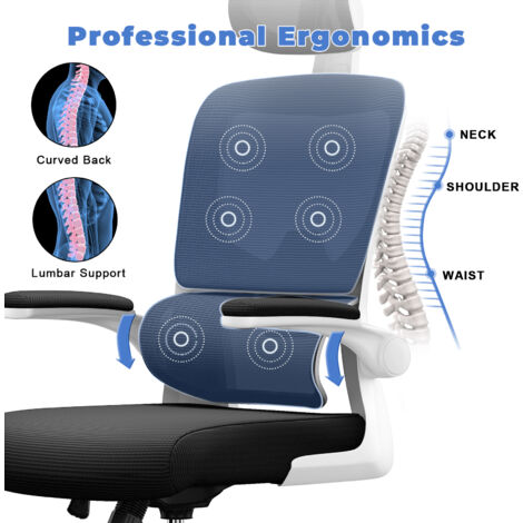 Office Desk Chair - bigzzia high back Mesh Office Chair with Flip-Up Armrest - Computer Chair with Back Support and Headrest - White