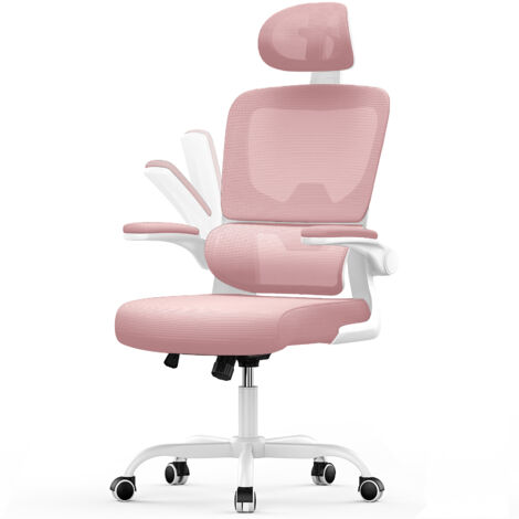 Office Desk Chair - bigzzia high back Mesh Office Chair with Flip-Up Armrest - Computer Chair with Back Support and Headrest - Pink