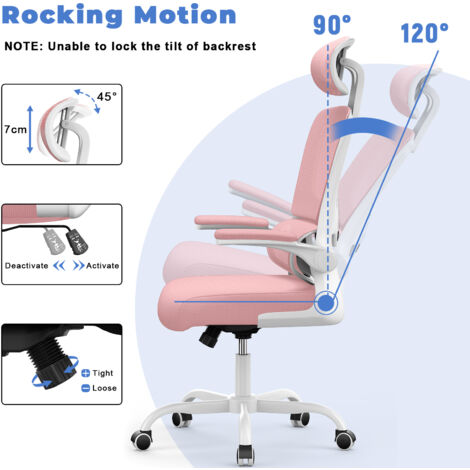 Office Desk Chair - bigzzia high back Mesh Office Chair with Flip-Up Armrest - Computer Chair with Back Support and Headrest - Pink