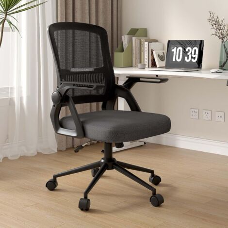 Office Desk Chair Ergonomic with 90° Flip-up Armrest Lumbar Support - bigzzia Computer Chair Height Adjustable - Swivel Office Chair Adjustable Rocking Function 90-105°- Black
