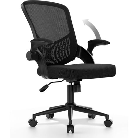 Office Desk Chair Ergonomic Chair with Flip-up Armrests - Bigzzia Mid-Back Computer Chair with Lumbar Support - Mesh Chair for Home Office - Black