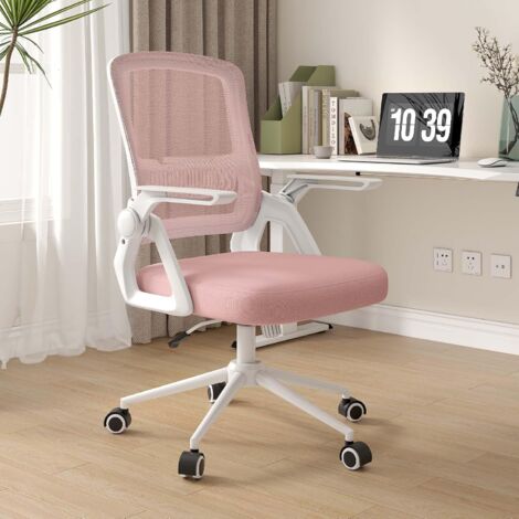 Office Desk Chair Ergonomic with 90° Flip-up Armrest Lumbar Support - bigzzia Computer Chair Height Adjustable - Swivel Office Chair Adjustable Rocking Function 90-105°- Pink
