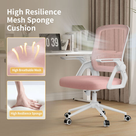 Office Desk Chair Ergonomic with 90° Flip-up Armrest Lumbar Support - bigzzia Computer Chair Height Adjustable - Swivel Office Chair Adjustable Rocking Function 90-105°- Pink