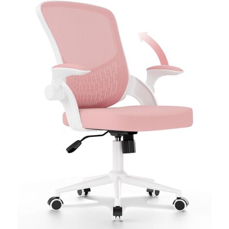 Office Desk Chair Ergonomic Chair with Flip-up Armrests - Bigzzia Mid-Back Computer Chair with Lumbar Support - Mesh Chair for Home Office - Pink