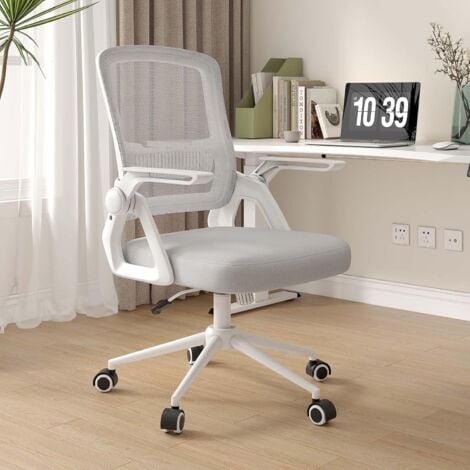 Office Desk Chair Ergonomic with 90° Flip-up Armrest Lumbar Support - bigzzia Computer Chair Height Adjustable - Swivel Office Chair Adjustable Rocking Function 90-105°- Grey