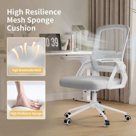 Office Desk Chair Ergonomic with 90° Flip-up Armrest Lumbar Support - bigzzia Computer Chair Height Adjustable - Swivel Office Chair Adjustable Rocking Function 90-105°- Grey