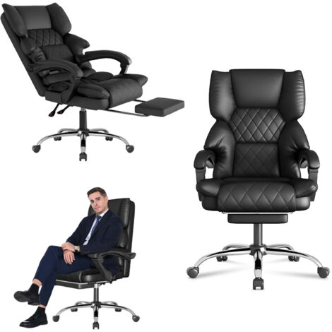 Office Chair Leather - Bigzzia Reclining Office Chairs Ergonomic - Executive Office Desk Chair - High Back Computer Chair - Executive Swivel Chair with Footrest - Black (1/5)