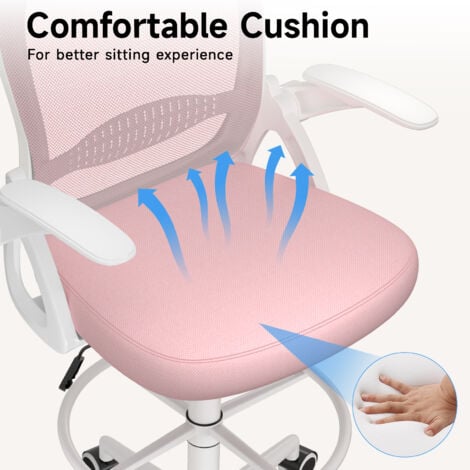 Office Chair Ergonomic, Swivel Painting Chair, Desk Chairs with Footrest Ring, Height Adjustable Computer Chair, Swivel Mesh Chair with 90° Flip-up Armrest & Lumbar Support, Pink