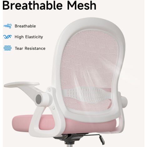 Office Chair Ergonomic, Swivel Painting Chair, Desk Chairs with Footrest Ring, Height Adjustable Computer Chair, Swivel Mesh Chair with 90° Flip-up Armrest & Lumbar Support, Pink