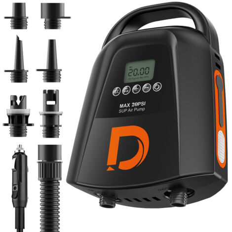 7500mAh Electric Paddle Board Pump - SUP Pump - 20 PSI Rechargeable - Auto-Off Function - Electric Inflator with 6 Nozzles for SUP, Mattress Inflator, Inflatable Pool, Inflatable Pillow