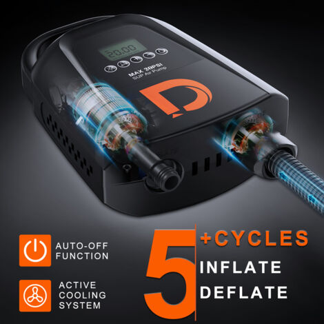 7500mAh Electric Paddle Board Pump - SUP Pump - 20 PSI Rechargeable - Auto-Off Function - Electric Inflator with 6 Nozzles for SUP, Mattress Inflator, Inflatable Pool, Inflatable Pillow