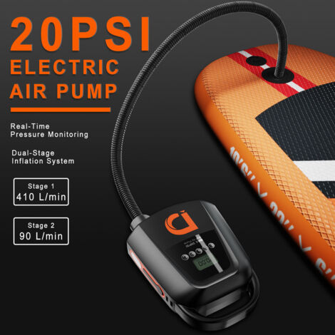 7500mAh Electric Paddle Board Pump - SUP Pump - 20 PSI Rechargeable - Auto-Off Function - Electric Inflator with 6 Nozzles for SUP, Mattress Inflator, Inflatable Pool, Inflatable Pillow